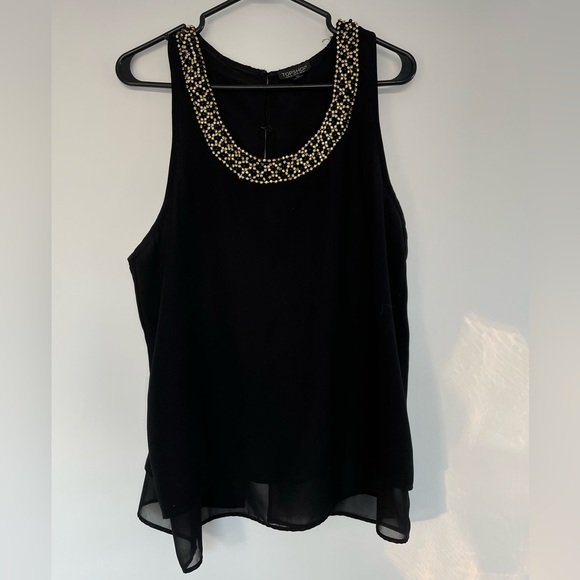 Topshop Black Open Back Tank with Beaded Collar - Size Large - Picture 3 of 3